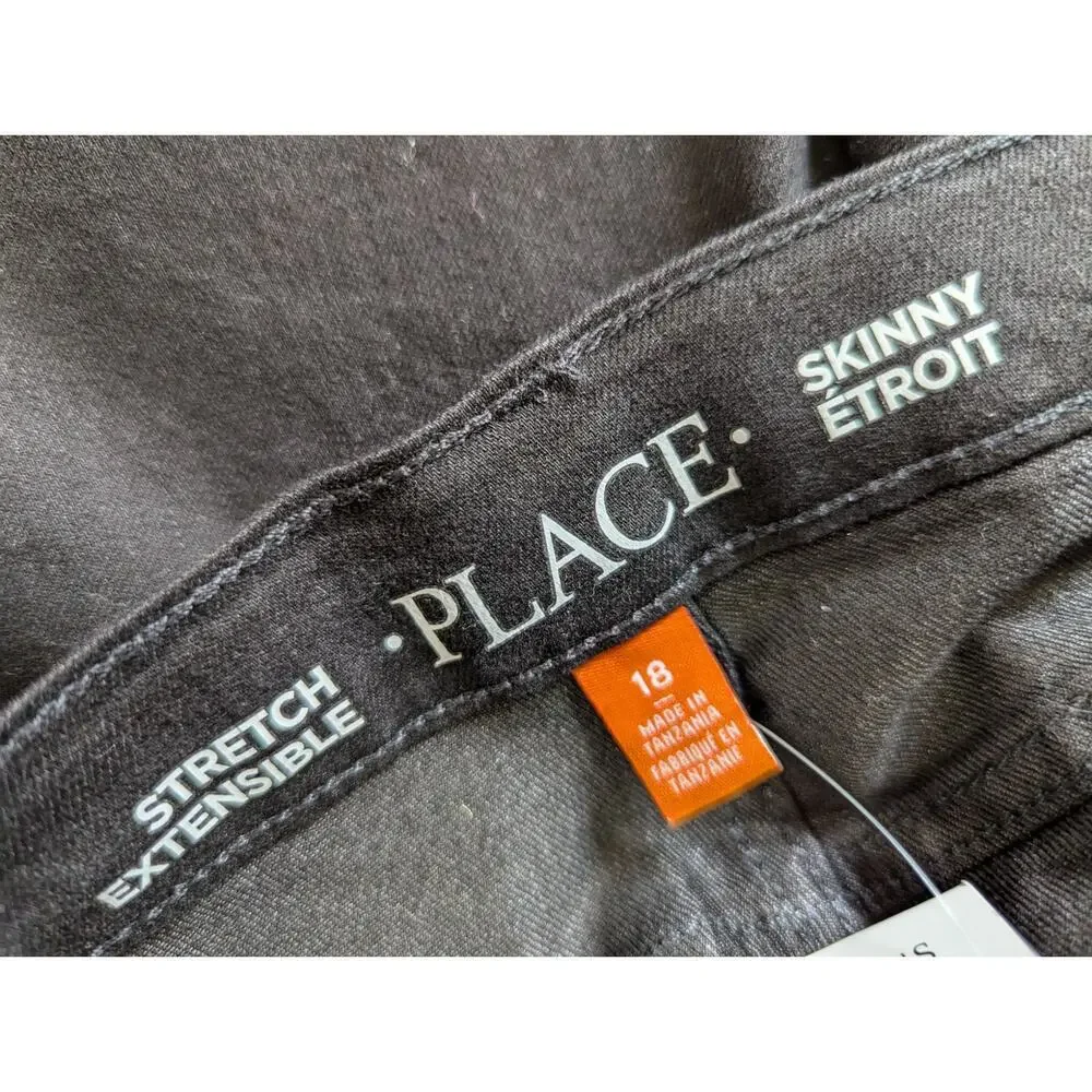 NWT@$97! THE CHILDRENS PLACE! RICH BLACK DENIM STRETCH SKINNY JEANS! SZ 18